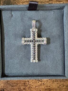David Yurman Large Chevron Cross Pendant w/ Pavé Black Diamonds, 41.5mm